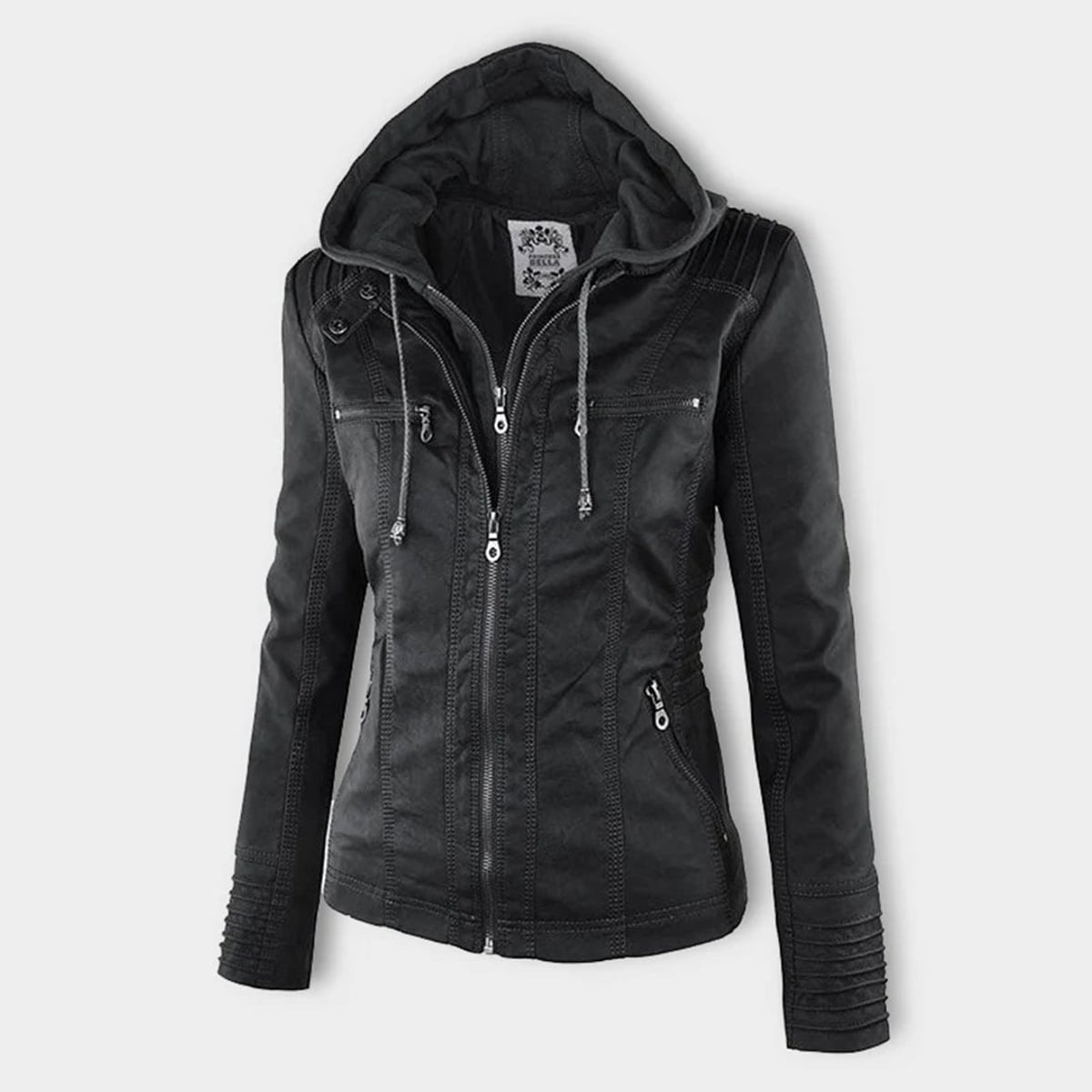 veste femme courte à capuche zippée en noir