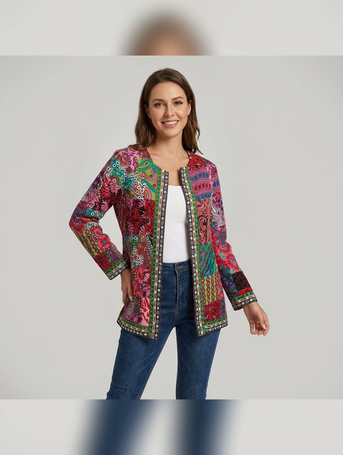 veste femme ouverte imprimée manches longues