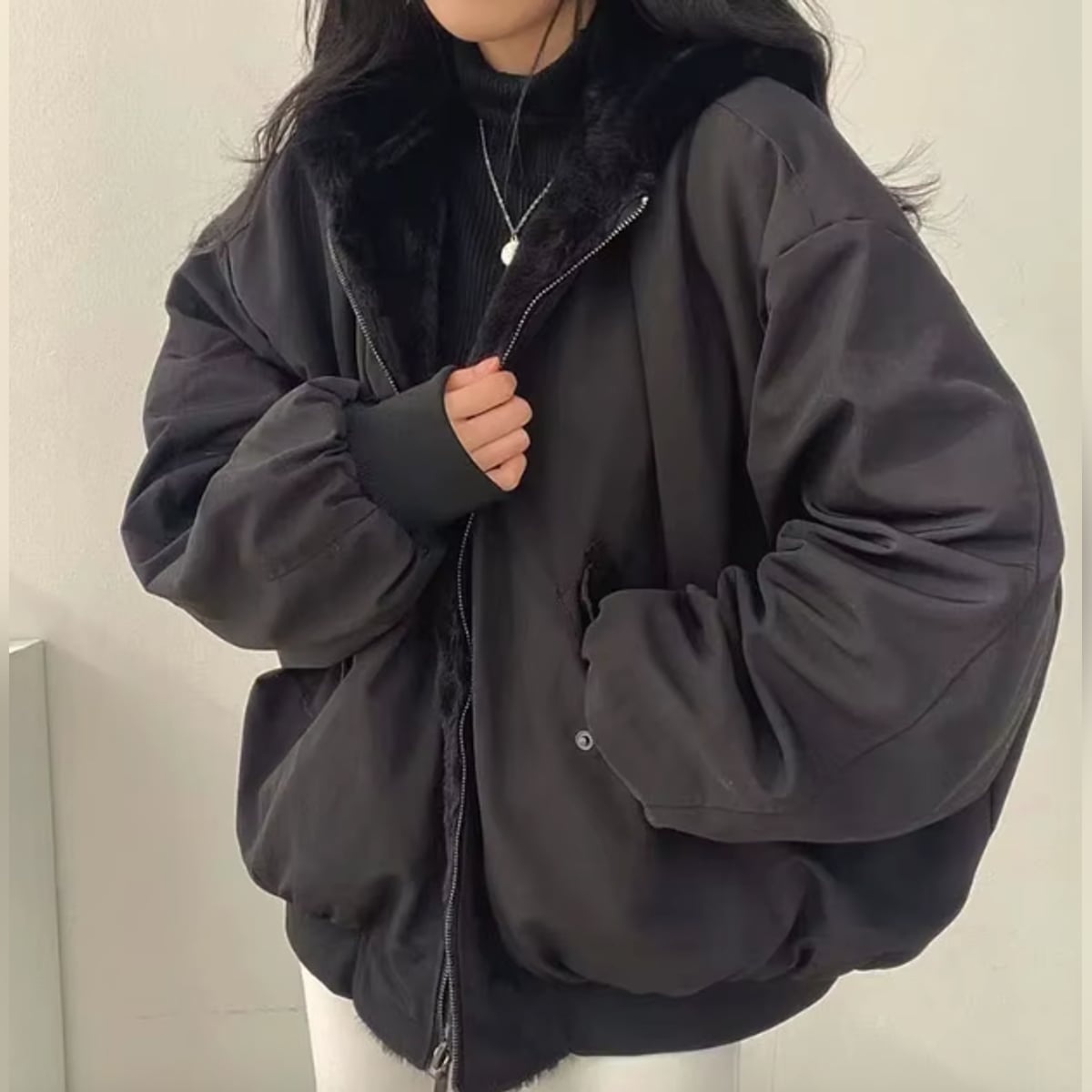 veste femme réversible col montant noir