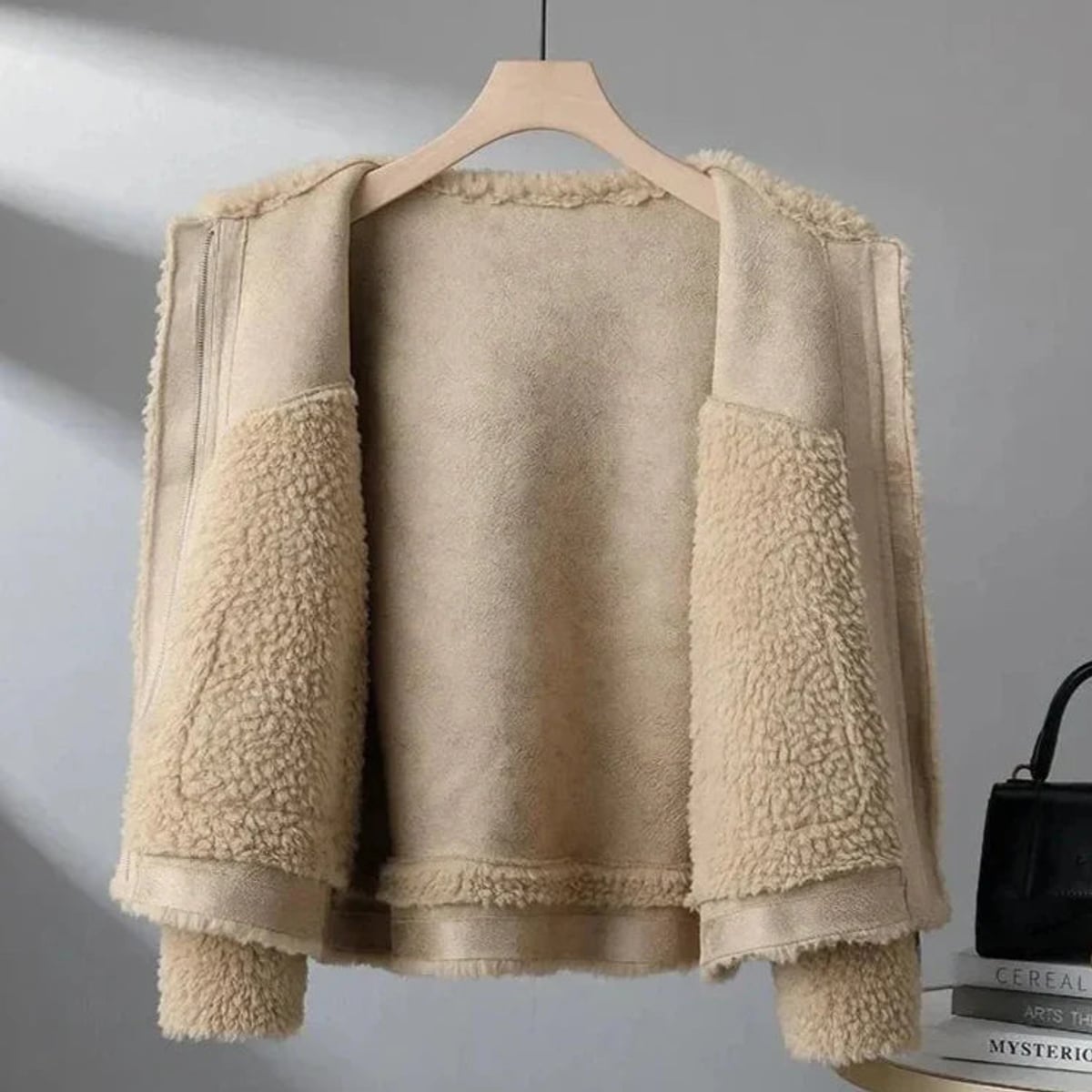 veste femme teddy oversize col rabattu en kaki