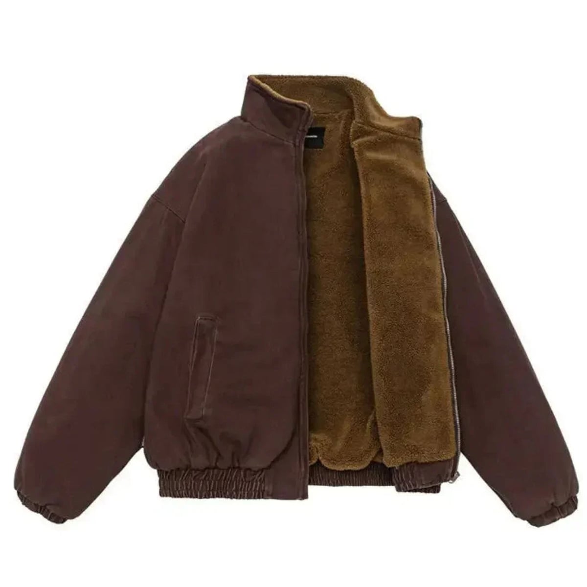 veste hiver homme oversize col montant zippée en rouge