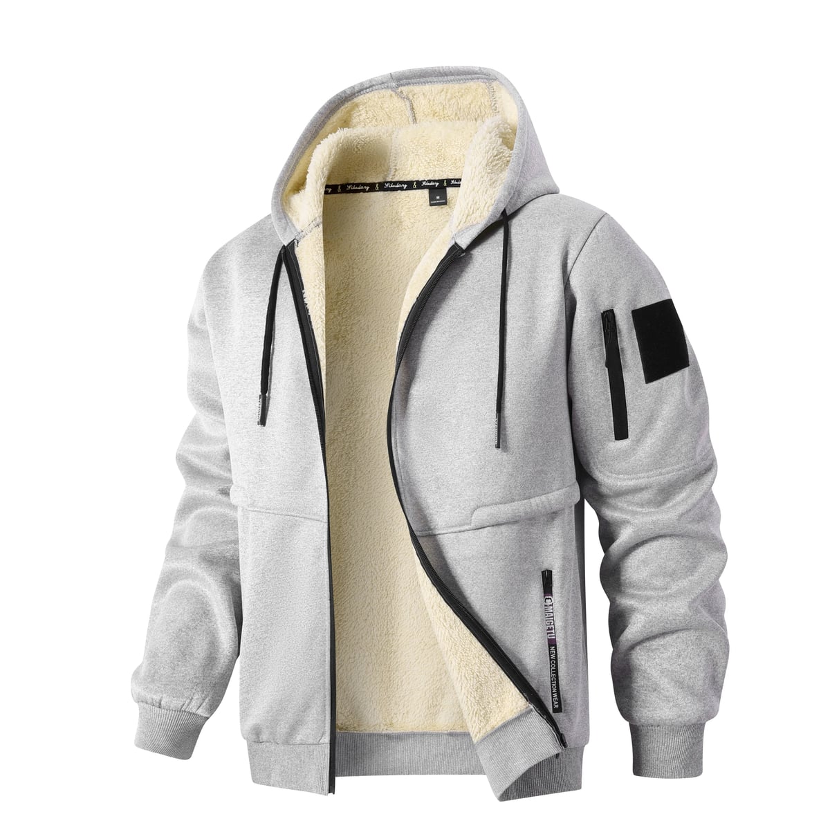 veste hiver homme zippée à capuche en gris clair