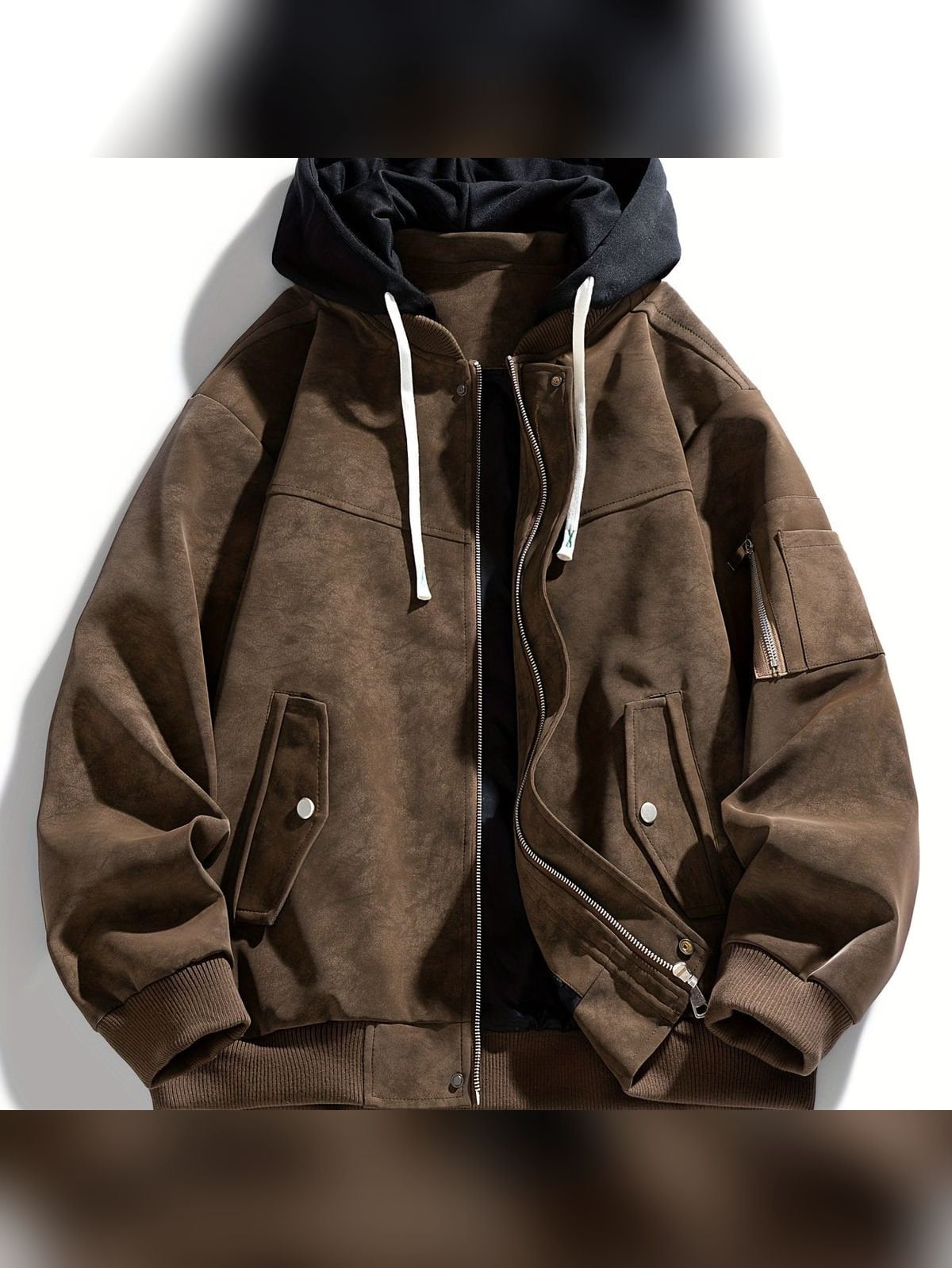 veste homme à capuche oversize zippée en café