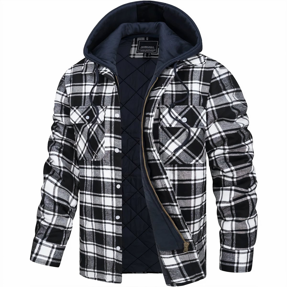 veste homme à carreaux coupe droite en noir