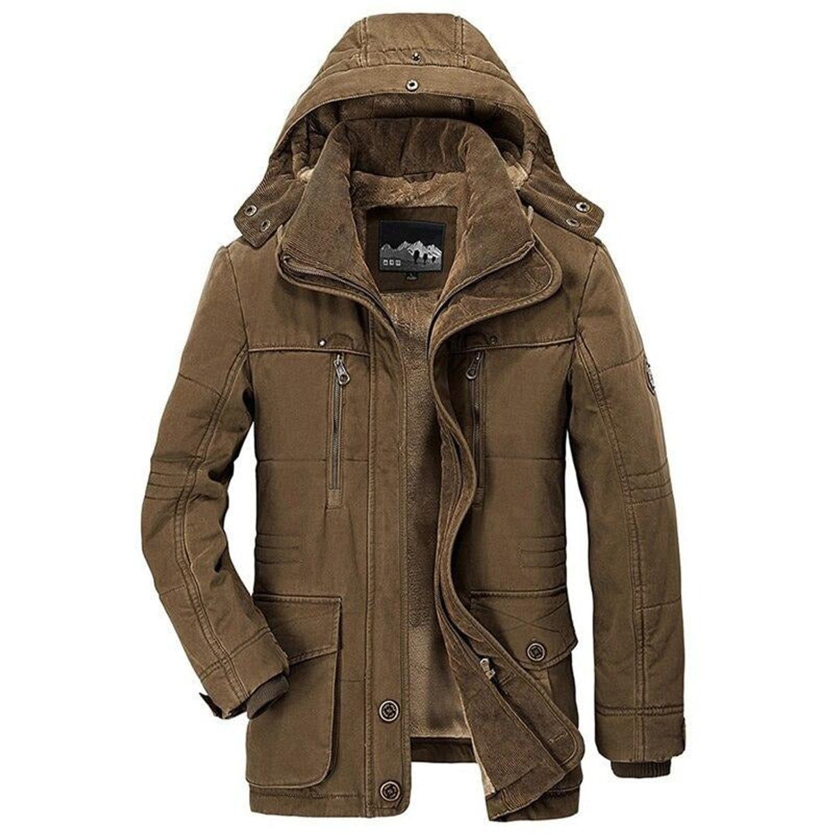 veste homme capuche amovible coupe droite Marron