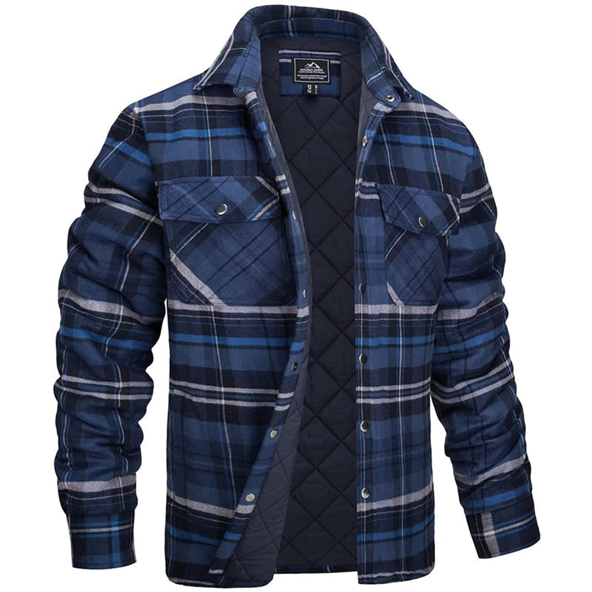 veste homme col chemise carreaux matelassée en bleu marine