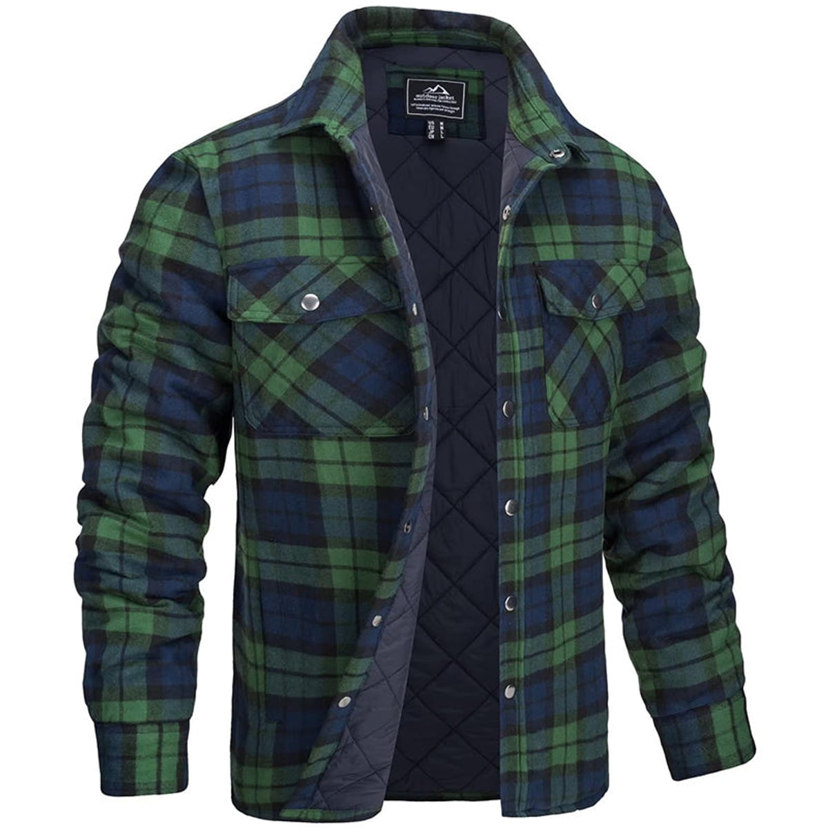 veste homme col chemise carreaux matelassée en vert