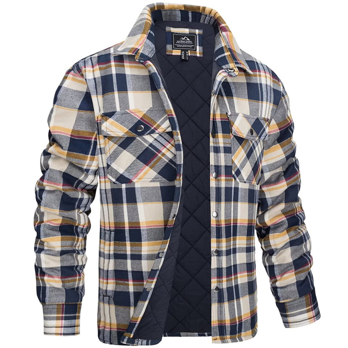 veste homme col chemise carreaux matelassée en jaune