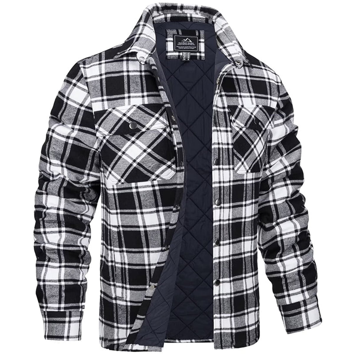 veste homme col chemise carreaux matelassée en noir