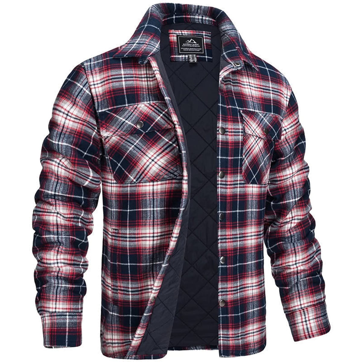 veste homme col chemise carreaux matelassée en rouge