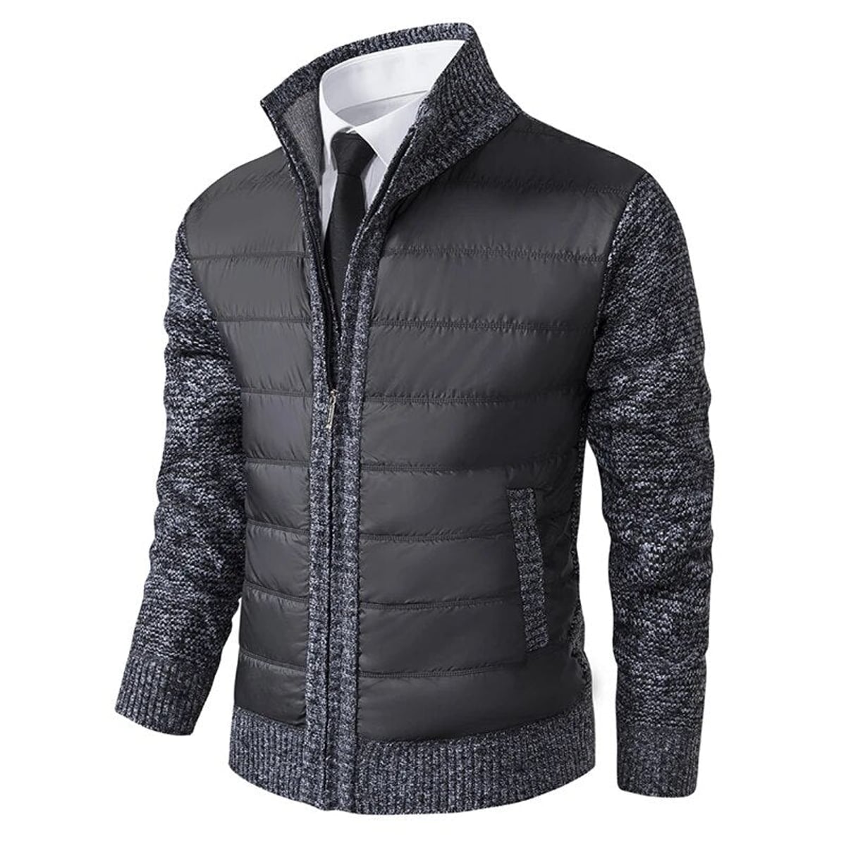 veste homme col montant coupe droite en gris foncé