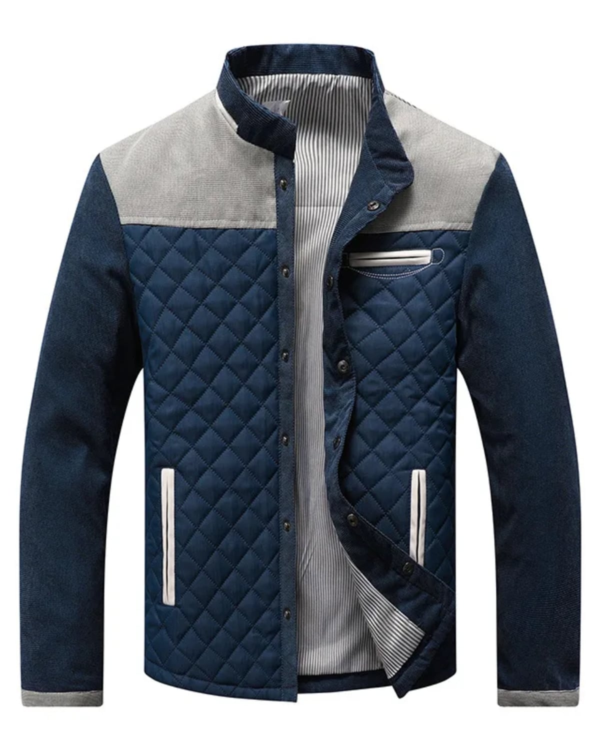 veste homme matelassée col montant empiècements en gris