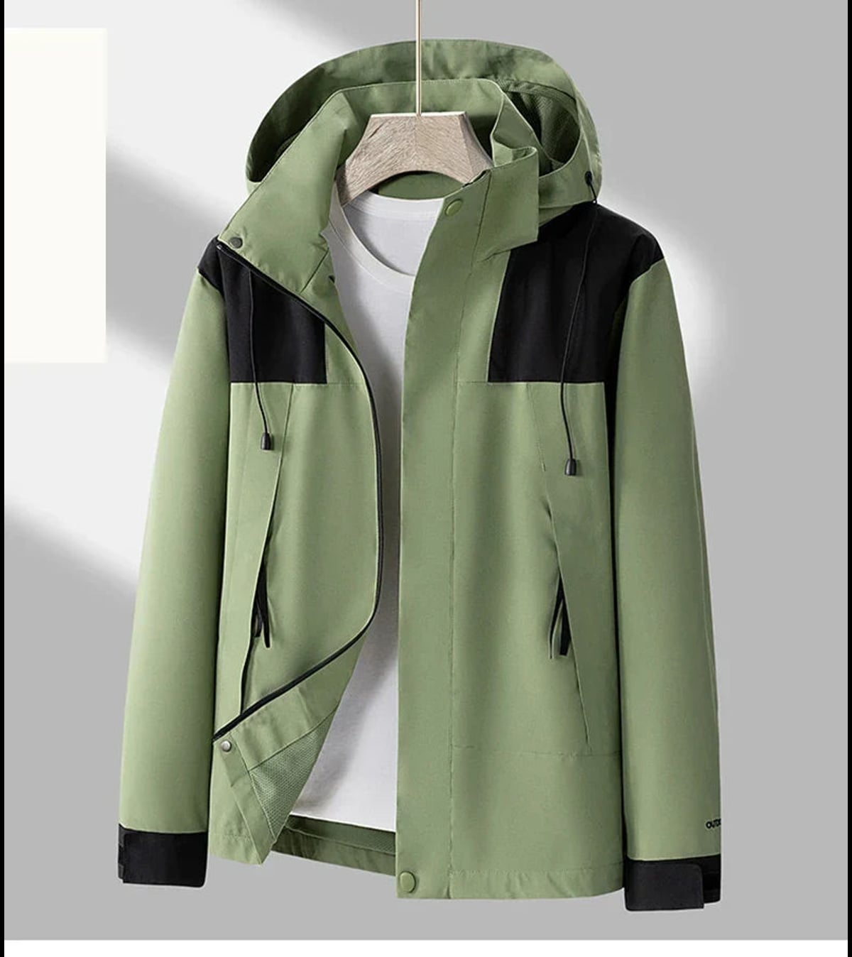 veste homme mi-saison à capuche zippée en vert sauge