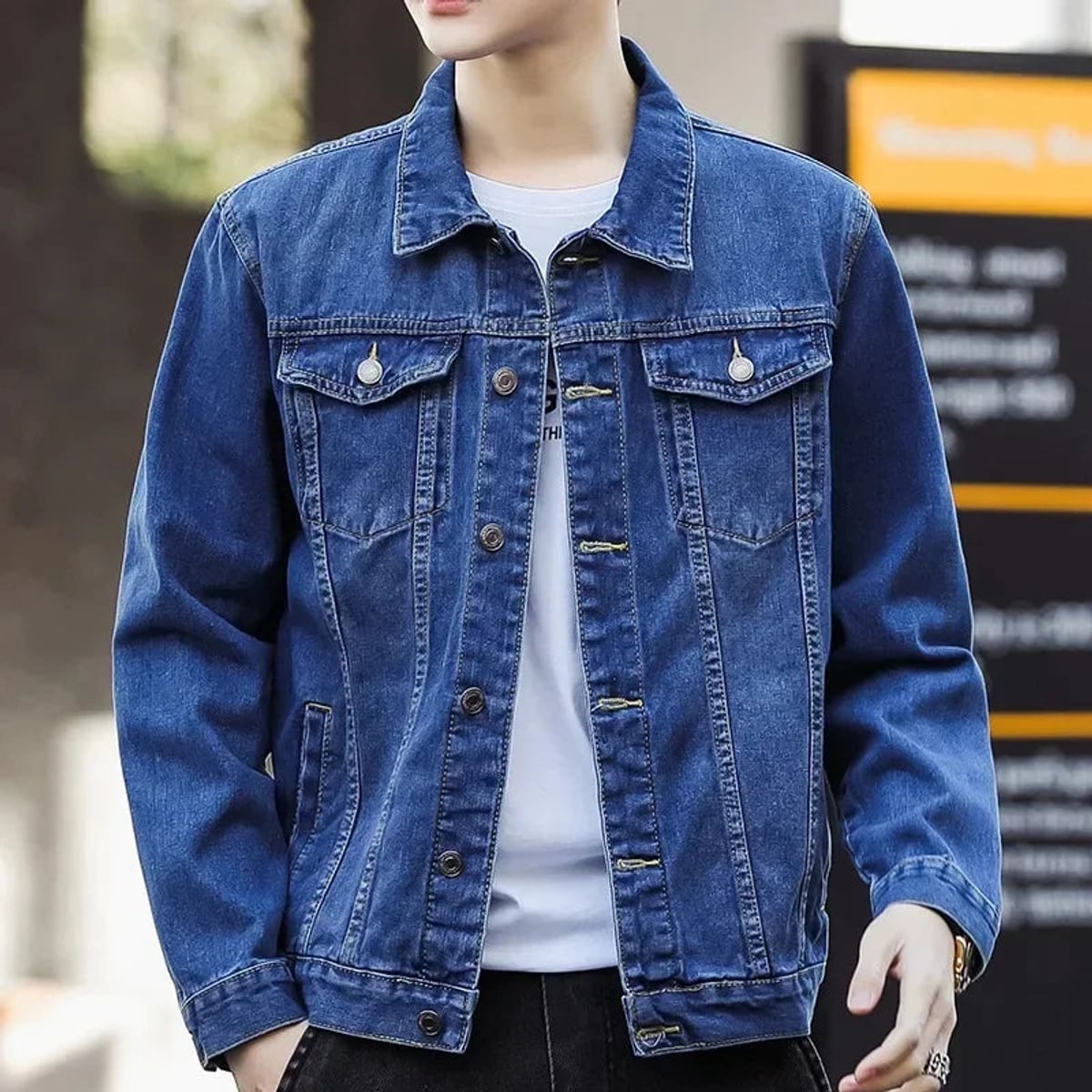 veste homme mi-saison coupe droite en bleu foncé