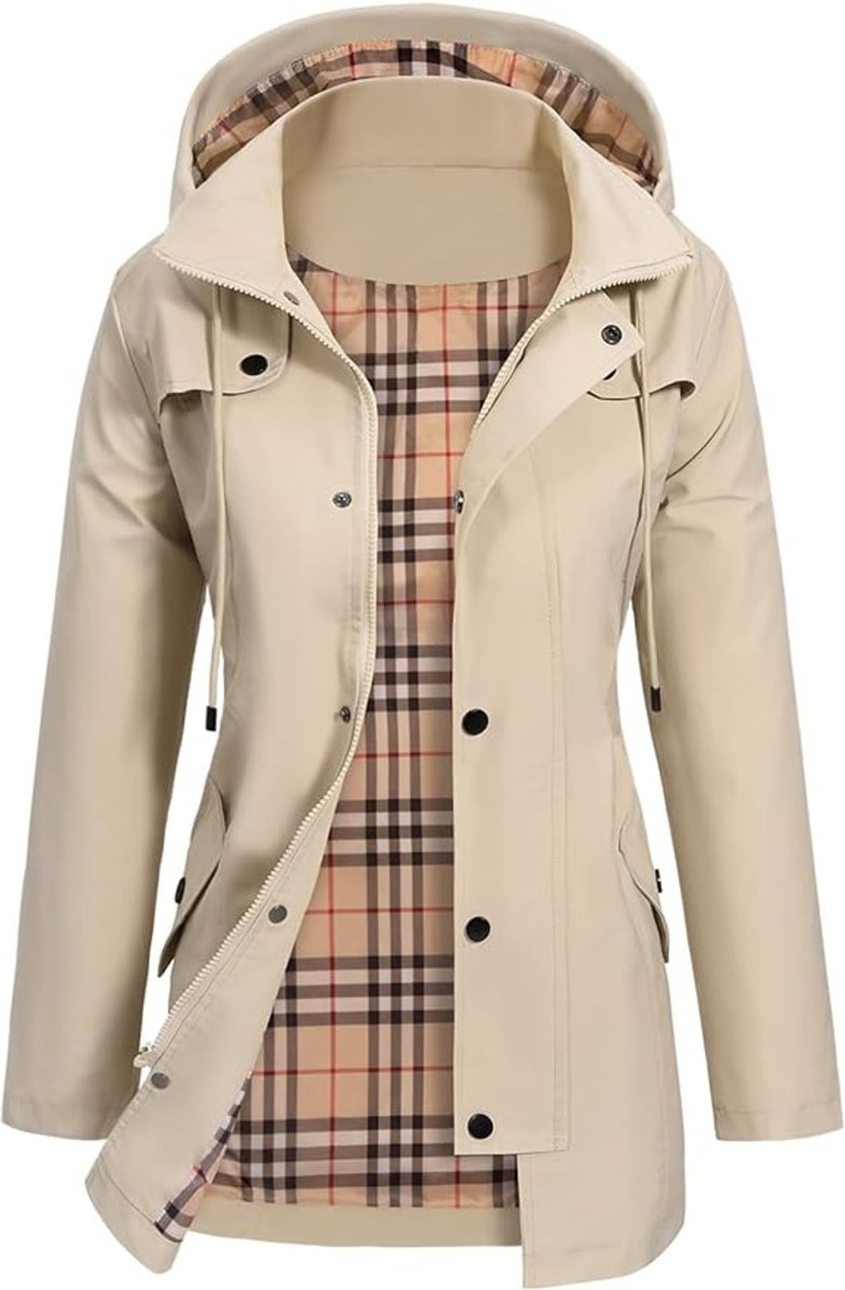 veste imperméable femme à capuche mi-longue en beige