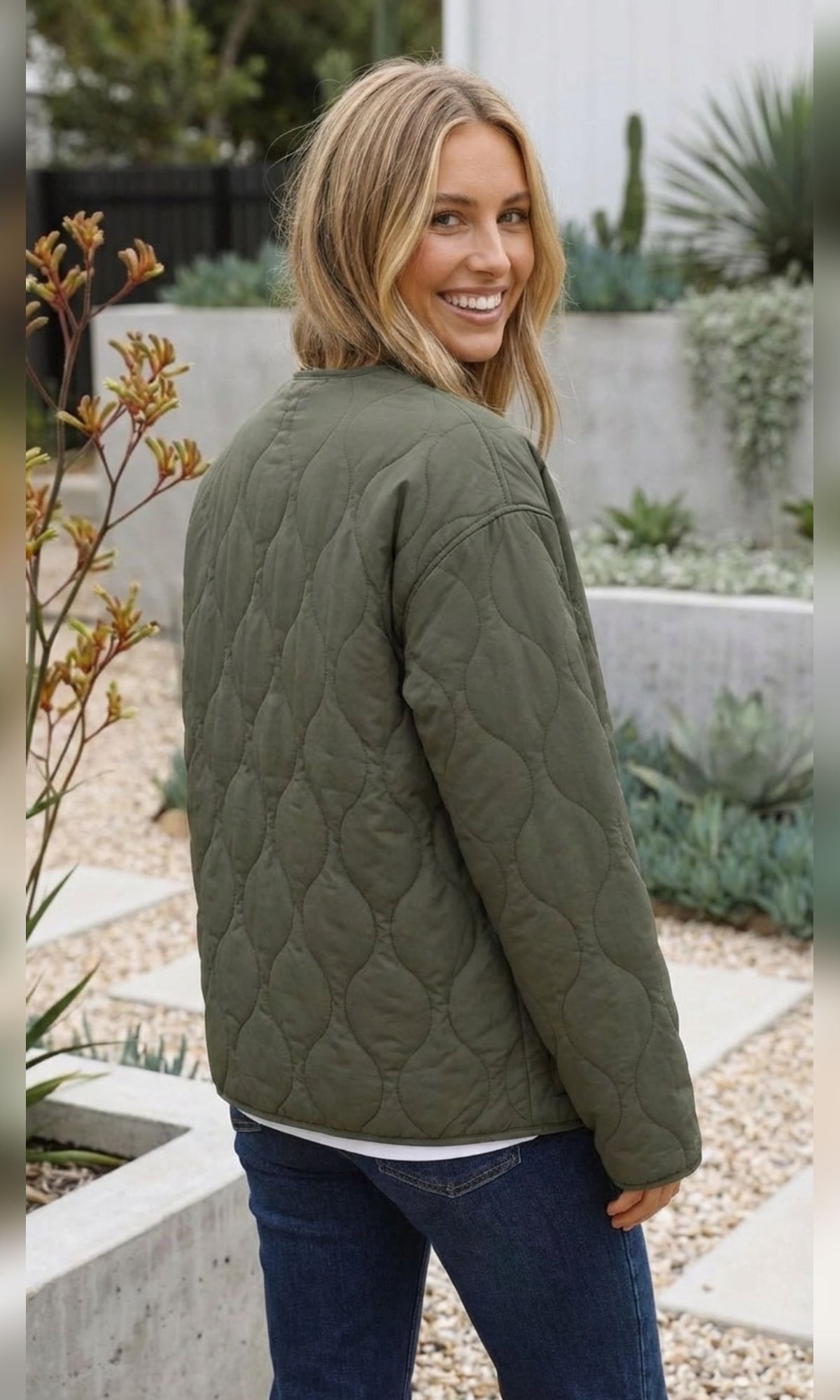 veste matelassée femme oversize col rond en vert