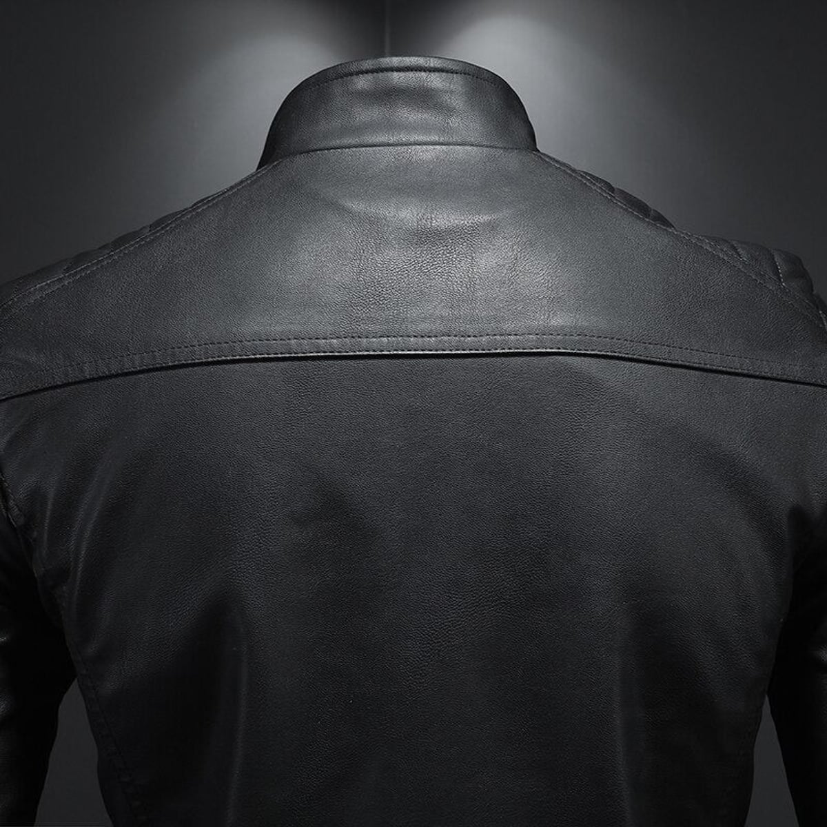 veste moto homme coupe droite zippée en noir