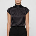 Blouse col montant plissé femme noir