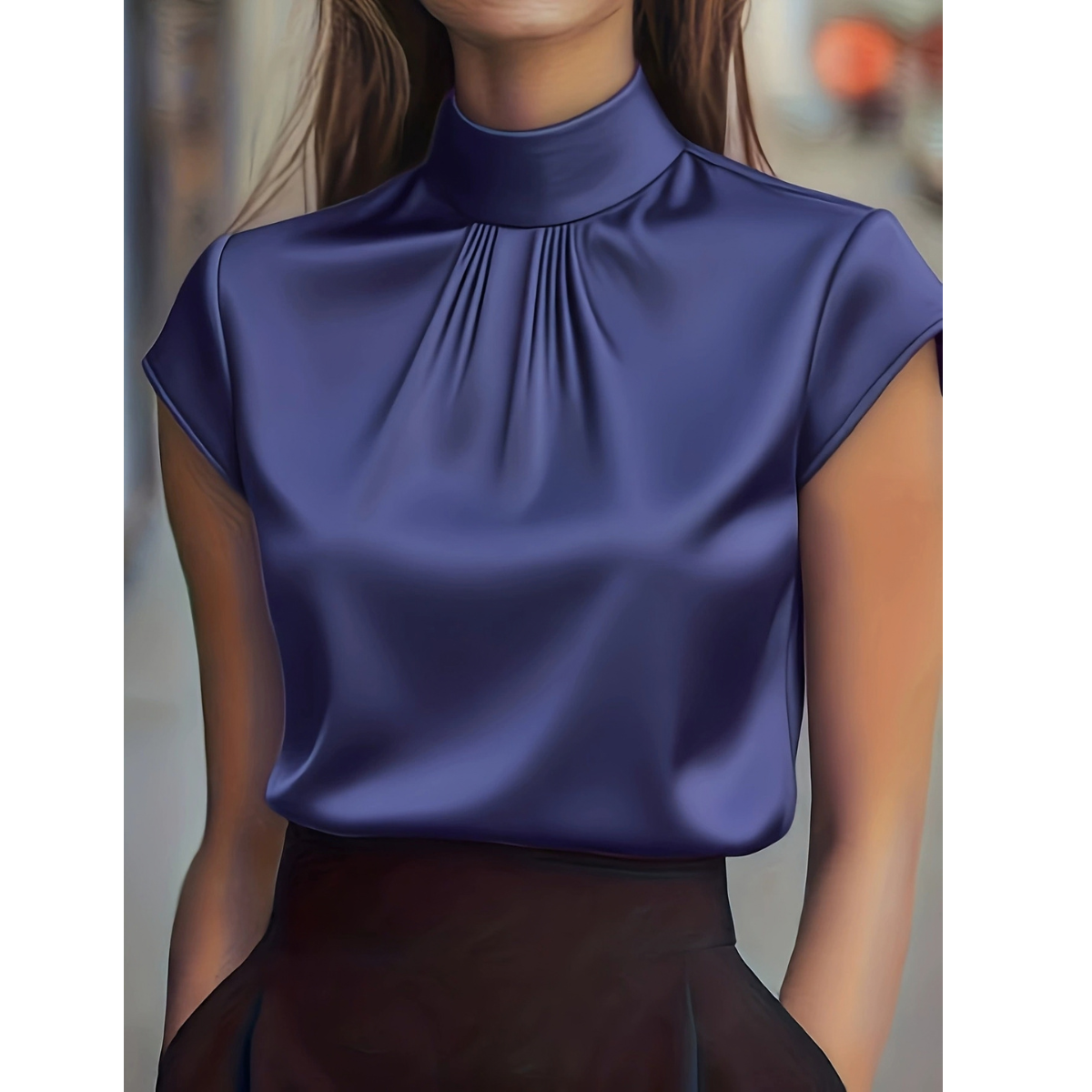 Blouse col montant plissé femme violet