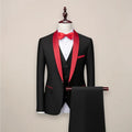 costume 3 pièces homme col châle coupe slim en noir rouge