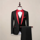 costume 3 pièces homme col châle coupe slim en noir rouge