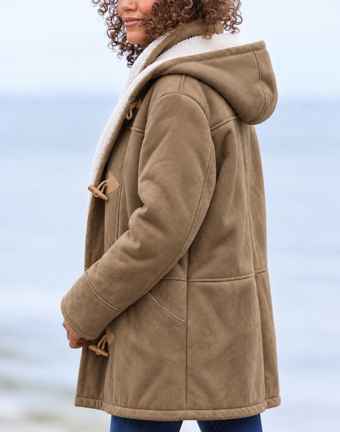 manteau femme à capuche coupe ample en marron