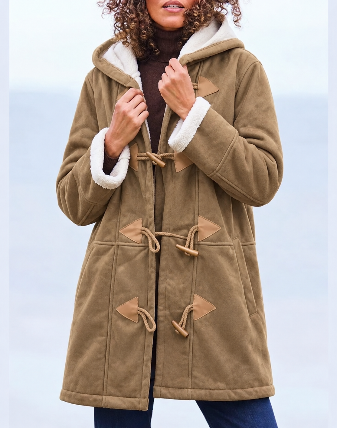 manteau femme à capuche coupe ample en marron
