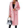 manteau femme col à revers coupe droite en rose