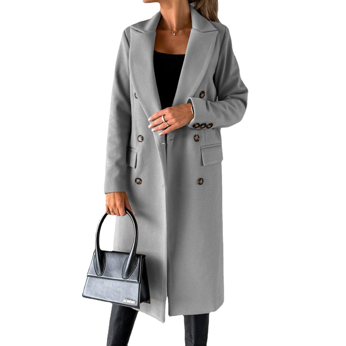 manteau femme col à revers coupe droite en gris