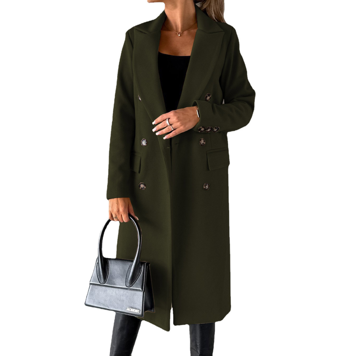 manteau femme col à revers coupe droite en vert