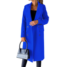 manteau femme col à revers coupe droite en bleu