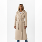 manteau femme long ceinturé croisé en crème