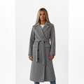 manteau femme long ceinturé croisé en gris