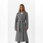 manteau femme long ceinturé croisé en gris