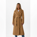 manteau femme long ceinturé croisé en camel