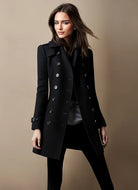 manteau femme mi-long coupe ajustée croisé en noir