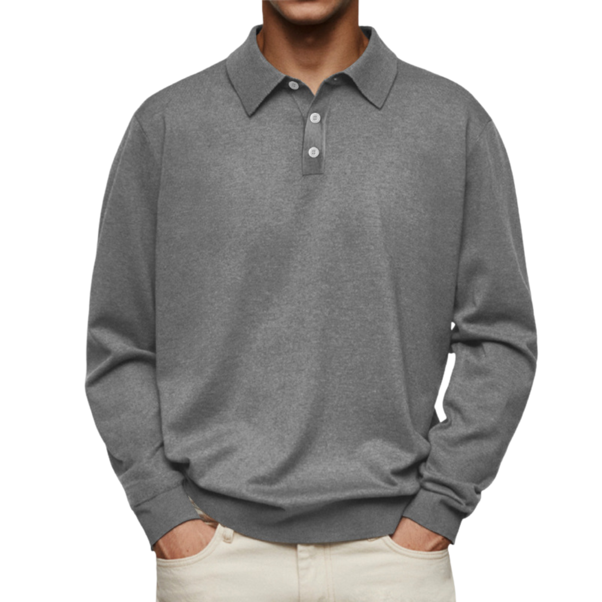 polo homme manches longues coupe droite en gris