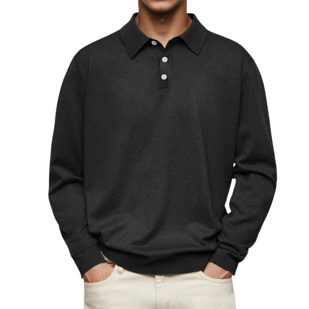 polo homme manches longues coupe droite en noir