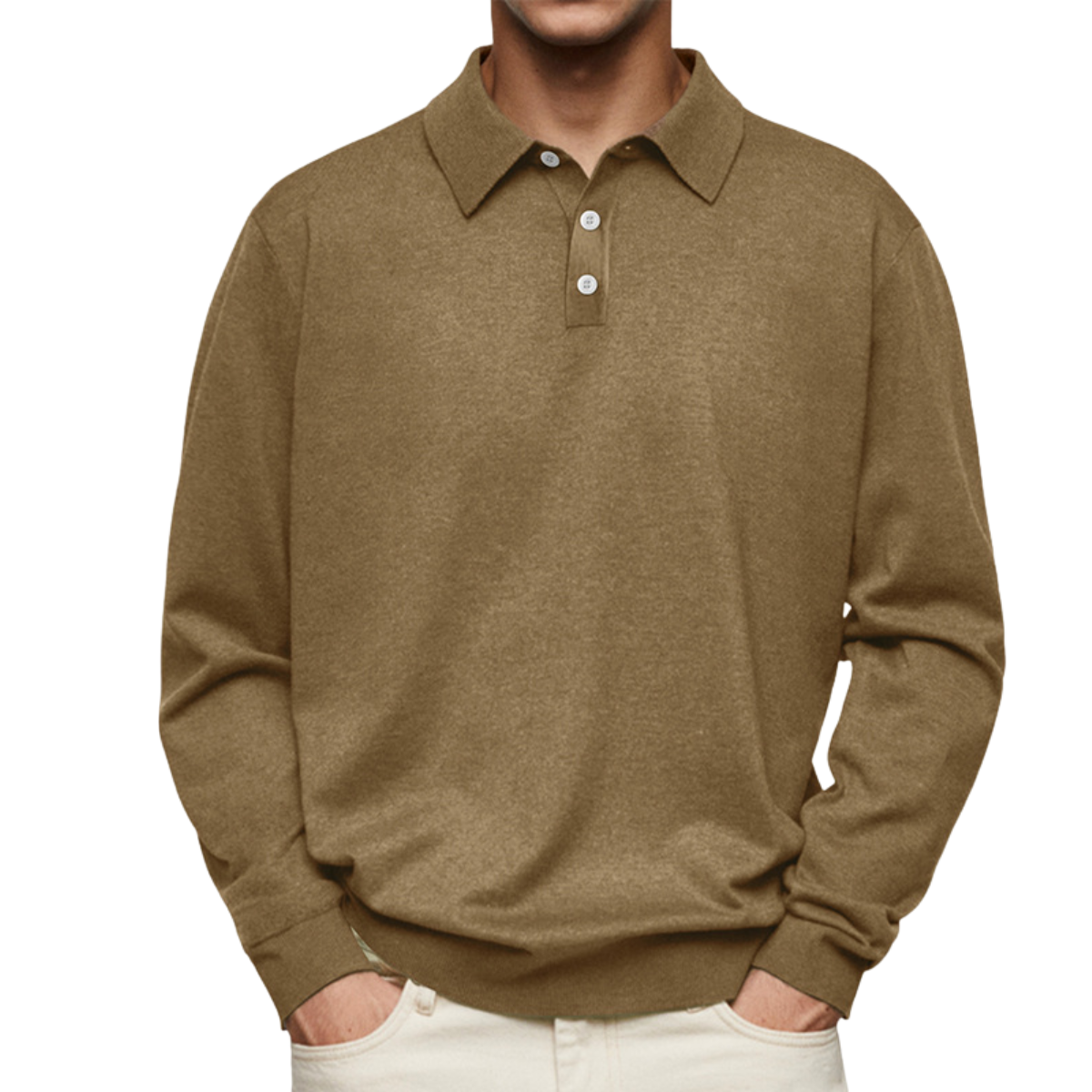 polo homme manches longues coupe droite en marron 