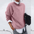 Pull en cachemire à col rond ajusté pour femme rose
