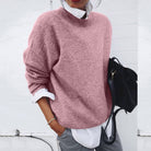 Pull en cachemire à col rond ajusté pour femme rose