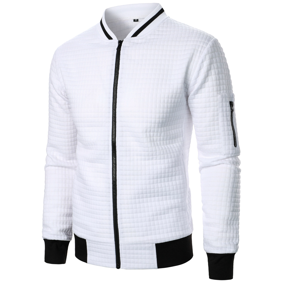 pull homme zippé col montant en blanc