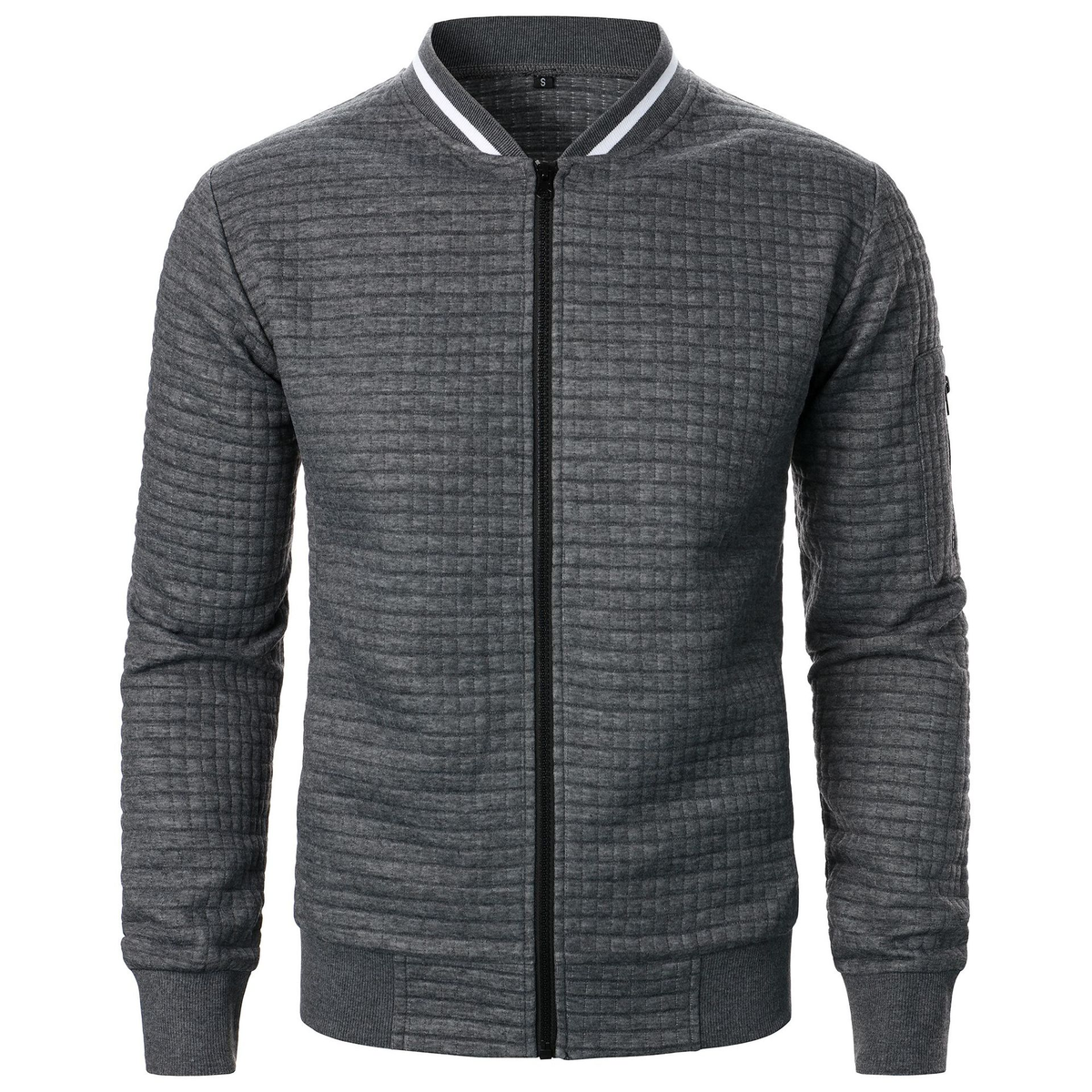 pull homme zippé col montant en gris fonce