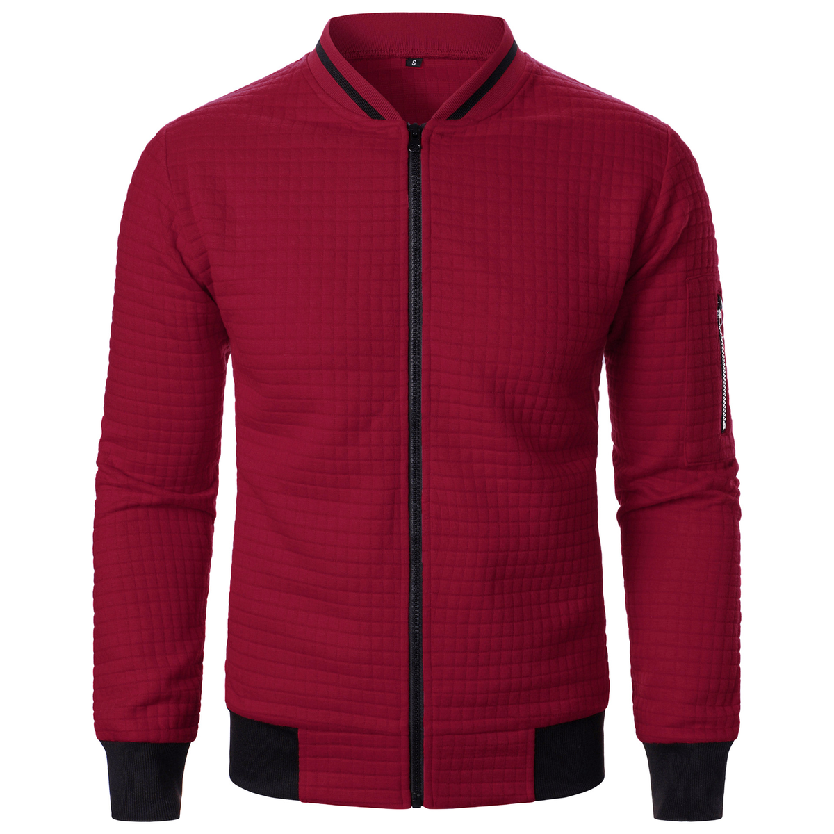 pull homme zippé col montant en rouge