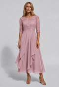 robe femme mi-longue brodée coupe évasée en rose