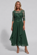 robe femme mi-longue brodée coupe évasée en vert