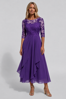 robe femme mi-longue brodée coupe évasée en violet