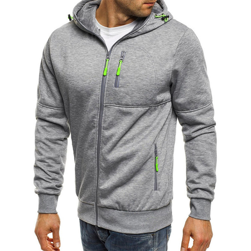 sweat à capuche homme zippé léger multi-poches en Gris clair