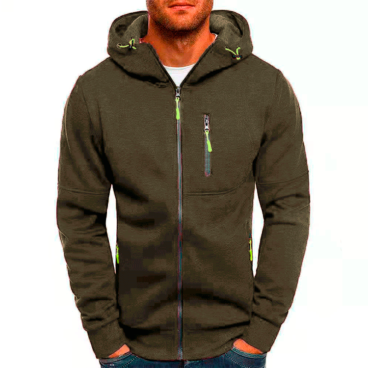 sweat à capuche homme zippé léger multi-poches en Vert