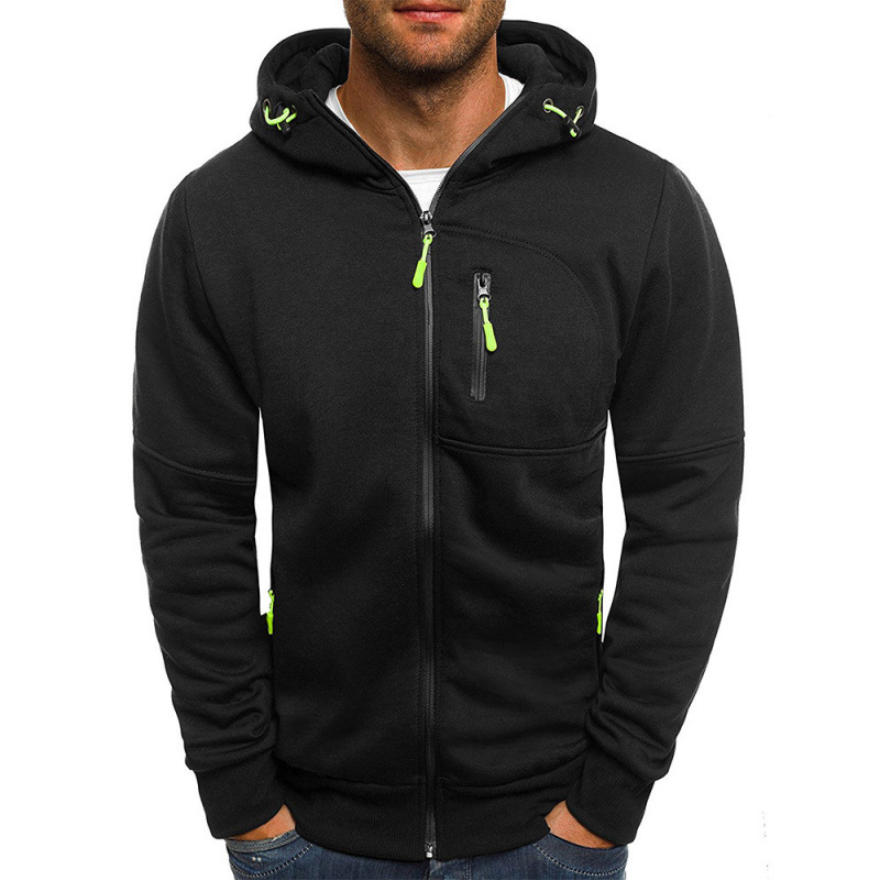 sweat à capuche homme zippé léger multi-poches en noir